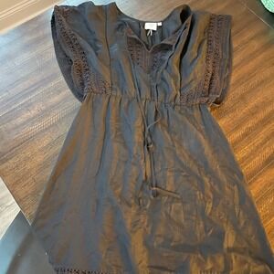 HD Paris Black Crochet Trim V Neck Tunic Dress Cover Up